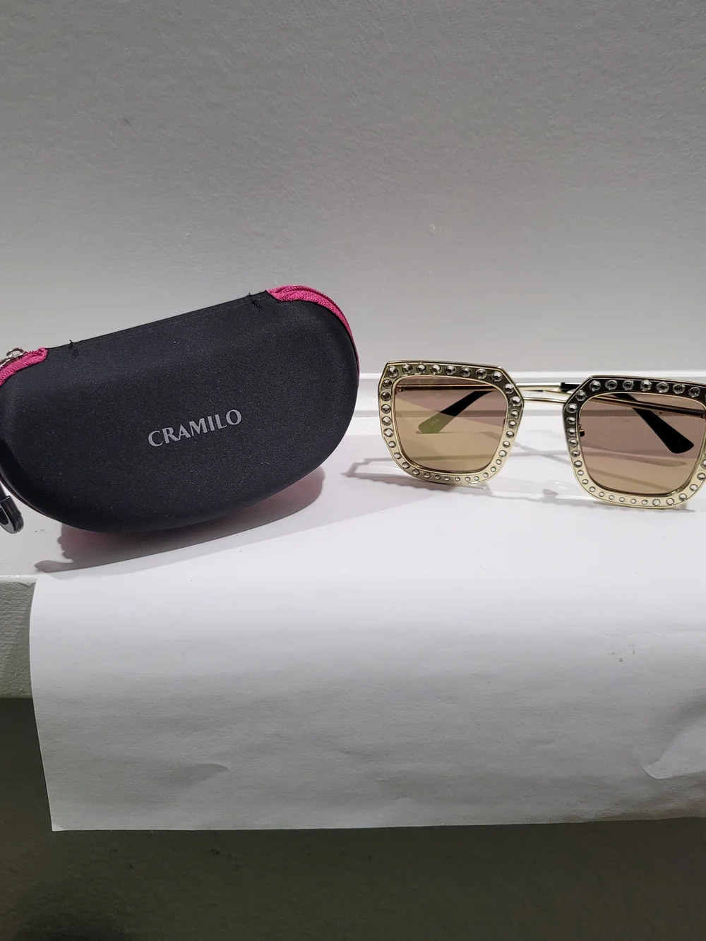 Gold Frame Rhinstone-Trim Square Sunglasses - Women Accessories